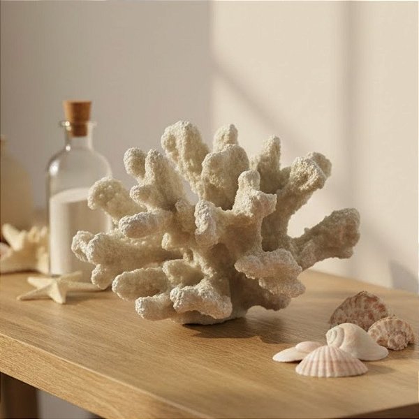 Enfeite Decorativo de Resina - Coral - Branco - 13,5x8,5cm - 1 unidade - Rizzo