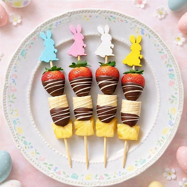 Palito Decorativo Para Petisco - Coelhinhos Coloridos - 14cm - 20 unidades - Rizzo