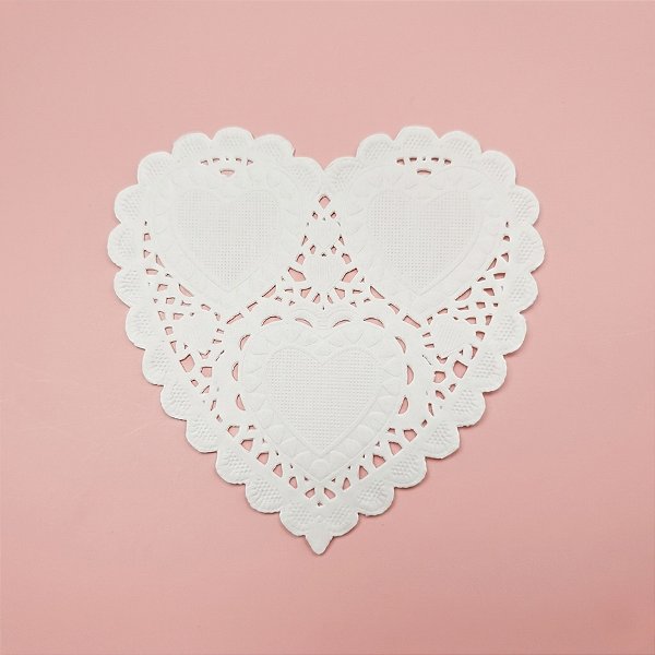Fundo de Coração Rendado de Papel - Branco - 10x10cm - 24 Unidades - Rizzo