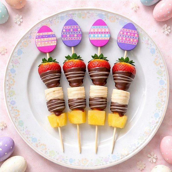 Palito Decorativo Para Petisco - Ovinhos de Páscoa - Roxo e Rosa - 14cm - 20 unidades - Rizzo