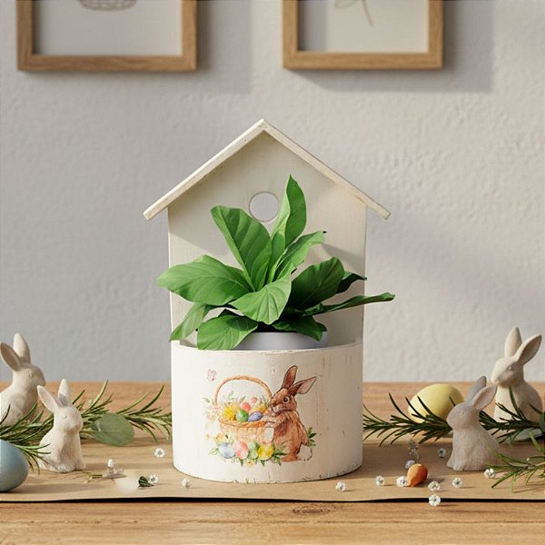 Cachepot de Páscoa Decorativo - Branco - 33cm - 1 unidade - Cromus - Rizzo