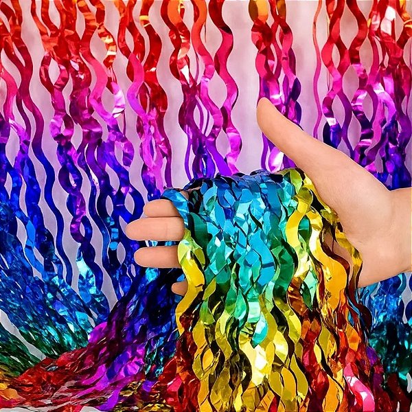 Cortina Decorativa Metalizada Colorida Ondulada - 1x2m - 1 unidade - Rizzo