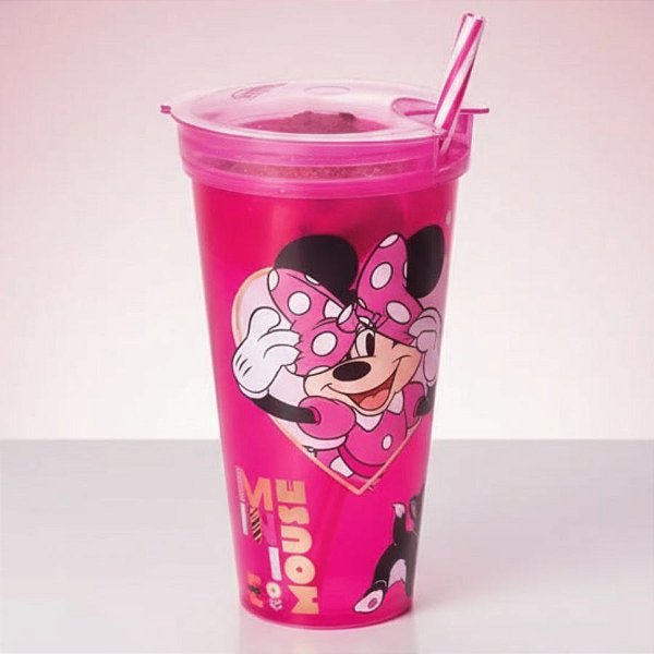 Copo de Plástico 2 em 1 - Minnie Mouse - 540ml - Disney Original - 1 unidade - Plasútil - Rizzo