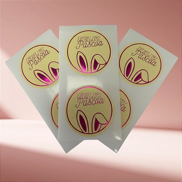 Adesivo Redondo "Feliz Páscoa" - Ref. 2510 -  Hot Stamping - 4x4cm - 20 unidades - Stickr - Rizzo