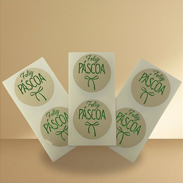 Adesivo Redondo "Feliz Páscoa" Siciliano - Ref. 2494 -  Hot Stamping - 4x4cm - 20 unidades - Stickr - Rizzo