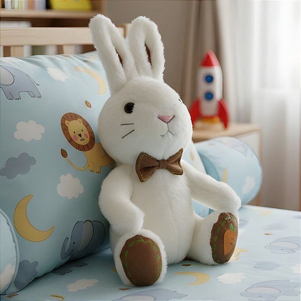 Coelho de Pelúcia Sentado com Gravata - Branca - 15x25x13cm - 1 unidade - Rizzo - Rizzo