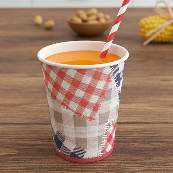 Copo de Papel - Xadrez Junino 1 - 240ml - 8 unidades - Cromus - Rizzo
