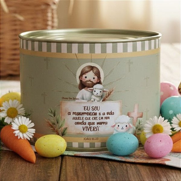 Lata Rígida Para Doces e Bombom - Ressureição Verde - 10x7cm - 1 unidade - Cromus - Rizzo