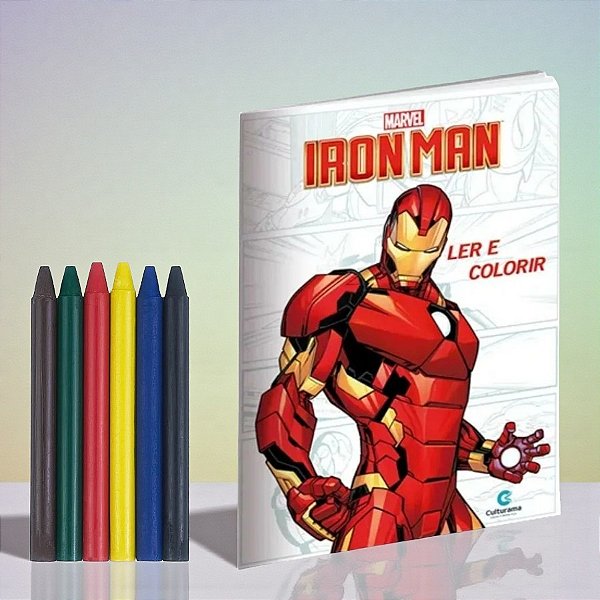Kit para Colorir Livro e Giz - Homem de Ferro - 1 unidade - Rizzo