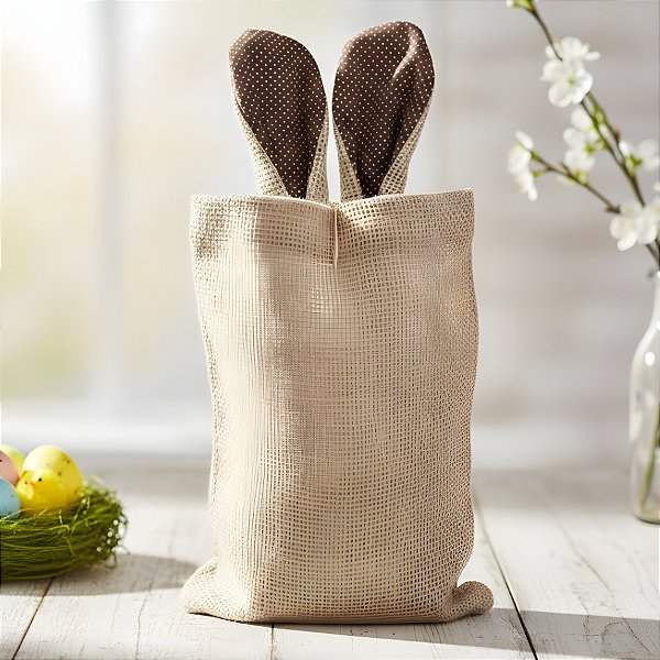 Saco de Juta de Páscoa com Orelha Marrom Poá Branco - 1 unidade - EcoArt - Rizzo