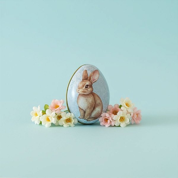 Ovo de Metal de Páscoa - Coelho Flores - Azul - 6,6x4,7x5,1cm - 1 unidade - Rizzo