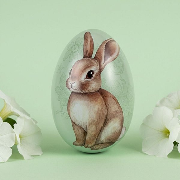 Ovo de Metal de Páscoa - Coelho Flores - Verde - 12,7x8,4x9,1cm - 1 unidade - Rizzo