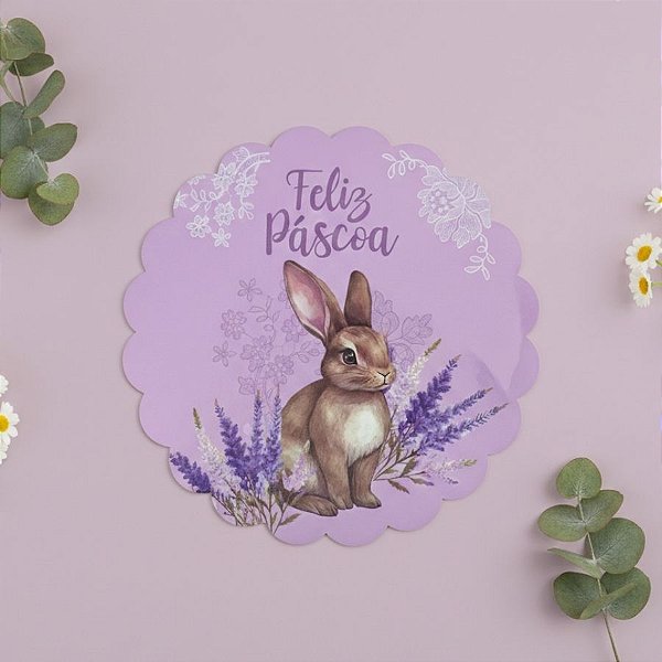 Jogo Americano de Páscoa - Coelho Flores "Feliz Páscoa" - Roxo - 38cm - 1 unidade - Rizzo
