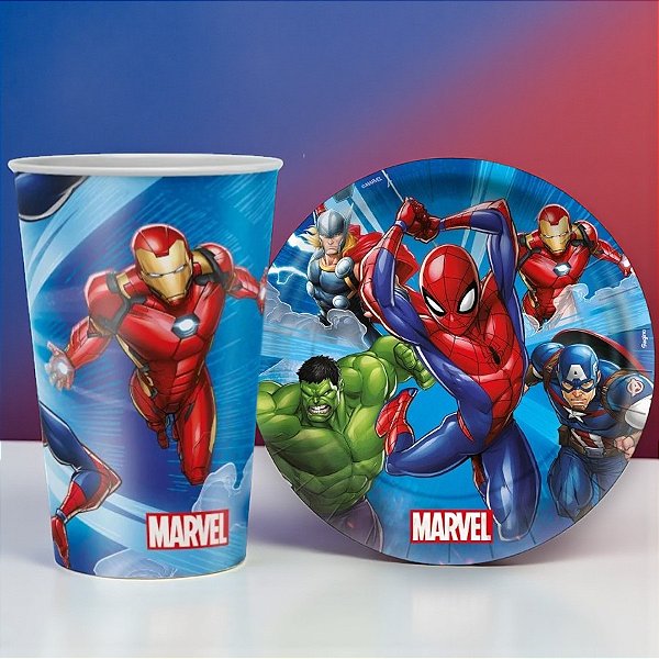 Kit Copo e Prato de Papel - Vingadores - 16 Itens - 1 unidade - Disney Original - Regina - Rizzo