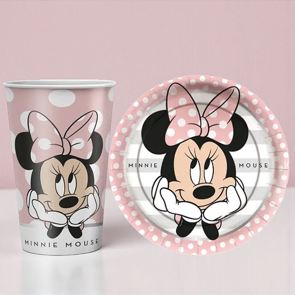 Kit Copo e Prato de Papel - Minnie Mouse Rosa - 16 Itens - 1 unidade - Disney Original - Regina - Rizzo