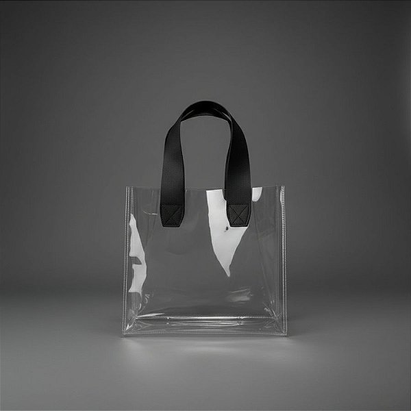 Sacola Transparente PVC com Alça de Couro Preto - 20x10x18cm - 1 unidade - Rizzo