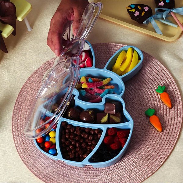 Petisqueira de Páscoa em Acrílico - Foundue Box - Coelho - Azul Candy - 30cm - 1 unidade - BlueStar - Rizzo