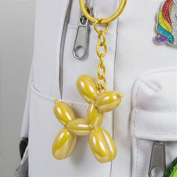 Chaveiro Metal - Cachorro Balão - Amarelo Furta-Cor - 5x4,5cm - 1 unidade - Rizzo