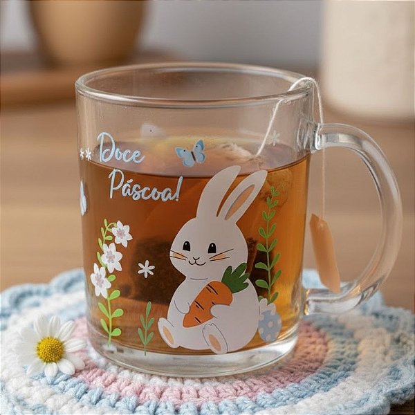 Caneca de Vidro - Feliz Páscoa Azul - 330ml - 1 unidade - Rizzo