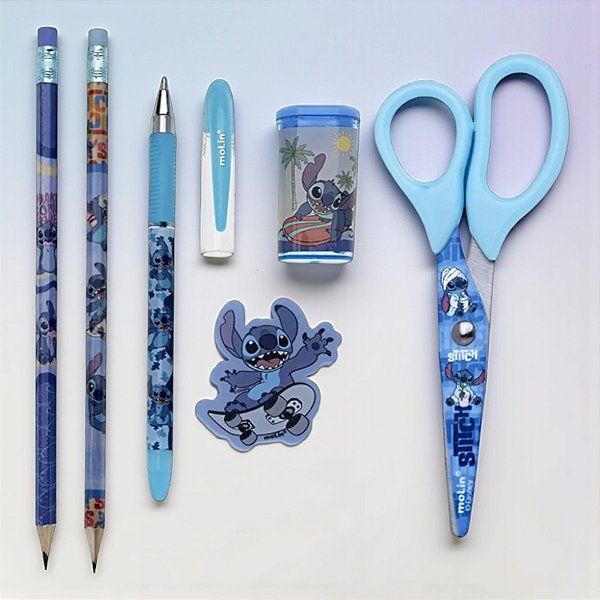 Kit Escolar com Tesoura - Stitch - 6 Itens - Disney Original - 1 unidade - Molin - Rizzo