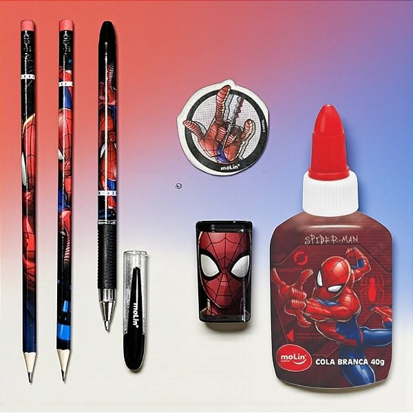 Kit Escolar com Cola - Homem Aranha - 6 Itens - Disney Original - 1 unidade - Molin - Rizzo