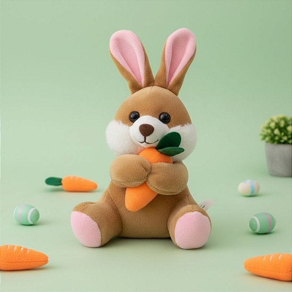 Coelho de Pelúcia Marrom - Abraçando Cenoura - 22cm - 1 unidade - Rizzo