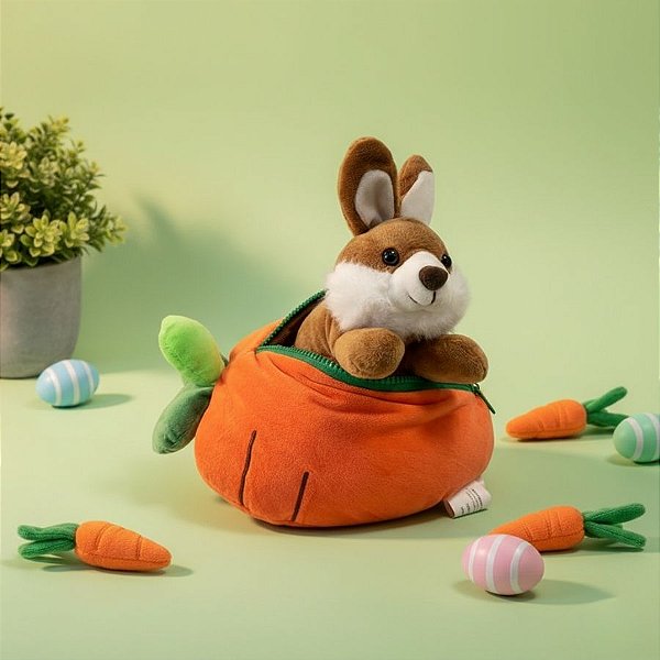 Coelho Cenoura de Pelúcia Vermelho - Marrom - 21cm - 1 unidade - Rizzo