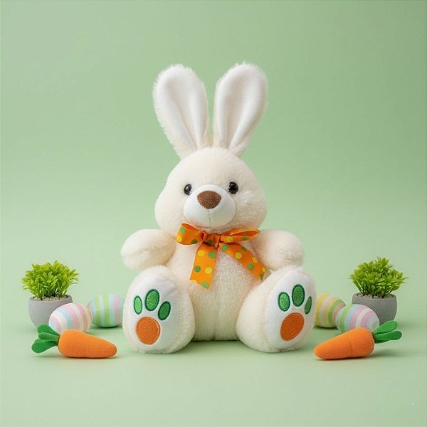 Coelho de Pelúcia Branco - Gravata de Bolinhas - 24cm - 1 unidade - Rizzo