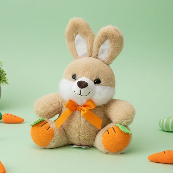 Coelho de Pelúcia Bege - Cenouras no Pé - 22,5cm - 1 unidade - Rizzo