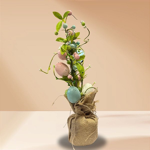Enfeite Decorativo de Páscoa - Vaso com Flores e Ovos Coloridos - 46cm - 1 unidade - Rizzo