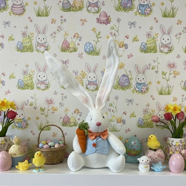 Coelho de Pelúcia -  Orelhas Grandes - Azul e Laranja - 19cm - 1 unidade - Rizzo