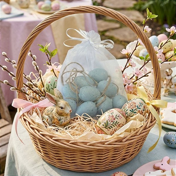 Saco de Ovinhos de Páscoa Decorativos para Pendurar - Azul - 4cm - 9 unidades - Cromus - Rizzo