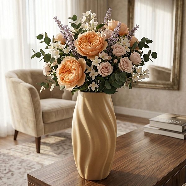 Vaso Decorativo - Onda - Bege - 25cm - 1 unidade - Rizzo