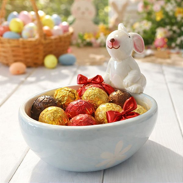 Enfeite Decorativo Páscoa em Porcelana - Coelho Color Candy - 19cm - 1 unidade - Rizzo