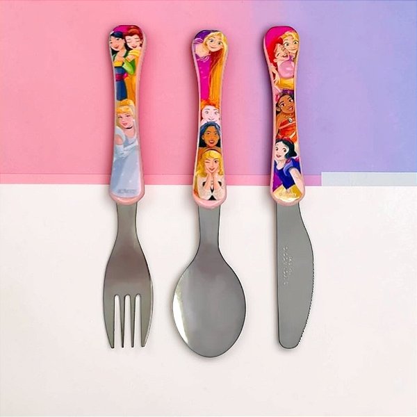 Kit Colher, Faca e Garfo Infantil - Princesas - 1 unidade - Disney Original - Rizzo