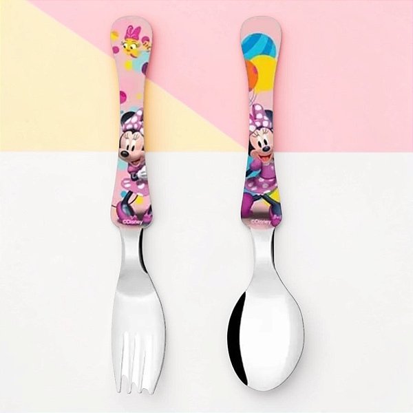 Kit Colher e Garfo Infantil - Minnie Mouse - Rosa - 1 unidade - Disney Original - Rizzo