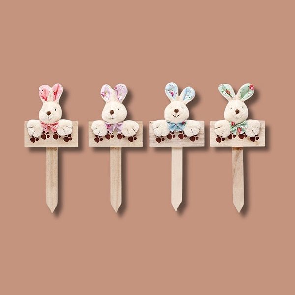 Plaquinha em Madeira Coelho Floral - 18cm x 8cm - Cromus Páscoa - Rizzo Embalagens