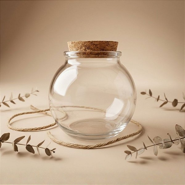 Pote de Vidro Formato Bolha com Tampa de Rolha - 6x6cm - 100ml - 1 unidade - Rizzo