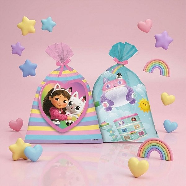 Sacola Plástica - A Casa Mágica da Gabby - 25x15cm - 8 unidades - FestColor - Rizzo