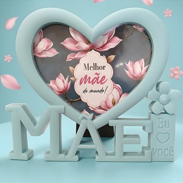 Porta Retrato Mãe com Moldura de Coração - Ciano - Melhor Mãe do Mundo - 10x15cm - 1 unidade - Rizzo