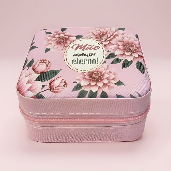Mini Porta Jóias Portátil - Rosa - Mãe Amor Eterno - 9,5x4,5x9,5cm - 1 unidade - Rizzo