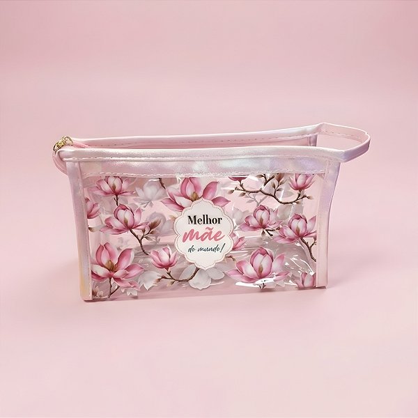 Necessáire Transparente - Rosa - Melhor Mãe do Mundo - 20x12x8cm - 1 unidade - Rizzo