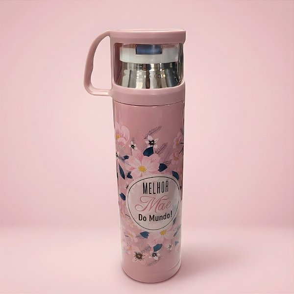 Garrafa Térmica Decorada - Rosa Claro - Melhor Mãe do Mundo - 470ml - 1 unidade - Rizzo