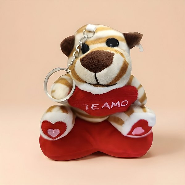 Chaveiro de Pelúcia Te Amo - Tigre com Coração - 10x12x6cm - 1 unidade - Rizzo