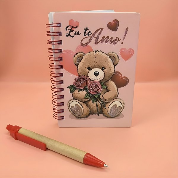Bloco de Anotações com Caneta - 50 Folhas - Ursinho Eu Te Amo - 8,5x12,5cm - 1 unidade - Rizzo