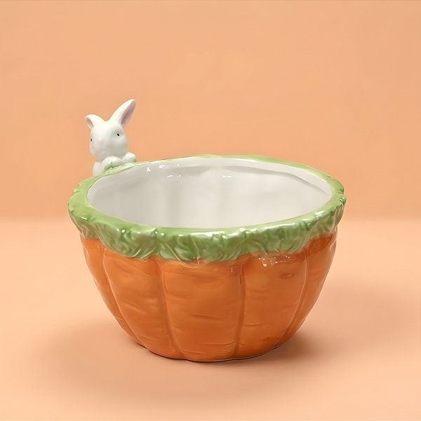 Enfeite Decorativo de Páscoa em Dolomita - Bowl Coelho e Cenoura  - 11,5x7,5x11,5cm - 1 unidade - Rizzo