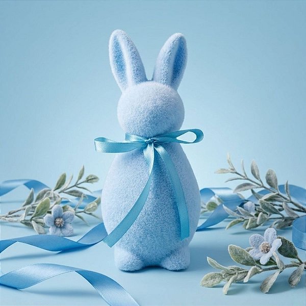 Enfeite Decorativo de Páscoa - Coelho de Pó de Flocagem - Azul - 14x5cm - 1 unidade - Rizzo