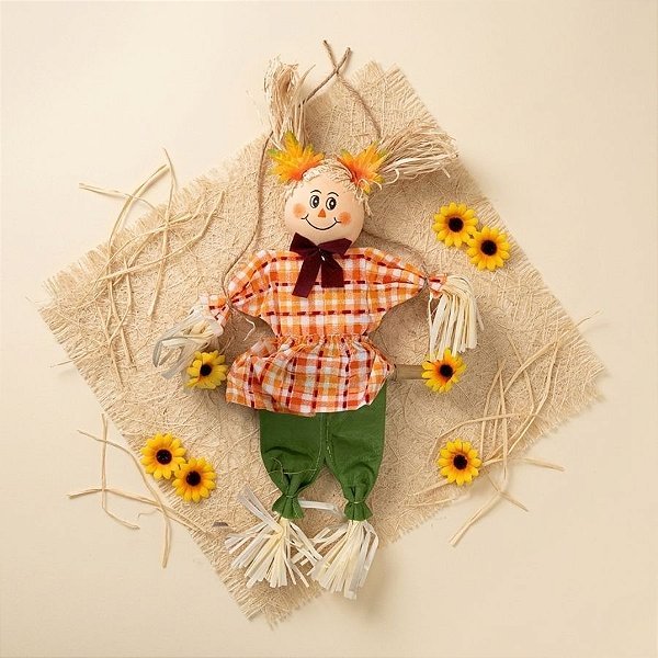 Enfeite para Pendurar de Festa Junina - Espantalho de Vestido no Balanço - 50x29,5cm - 1 unidade - Rizzo