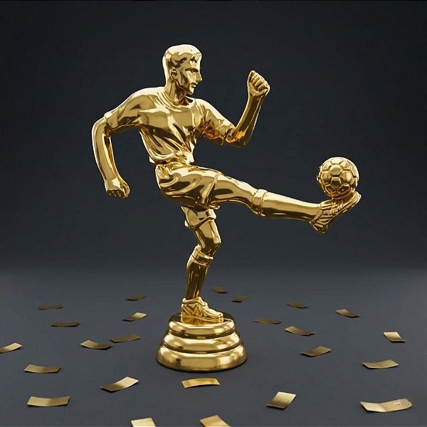 Enfeite Decorativo de Futebol - Jogador Chutando Bola - Dourado - 12,5x10cm - 1 unidade - Rizzo
