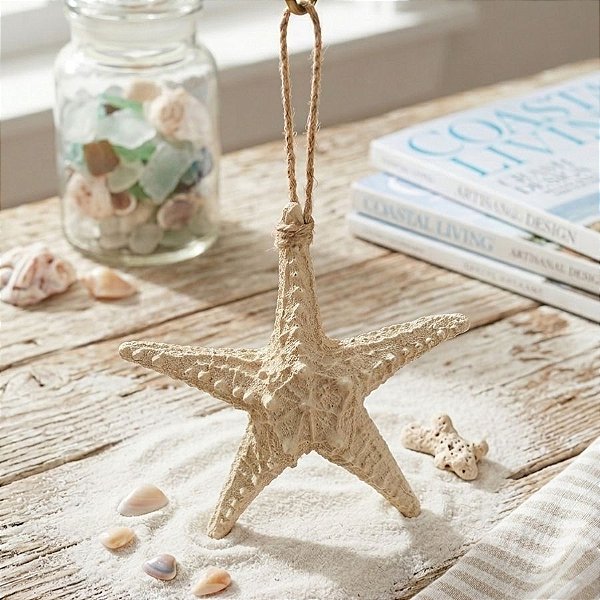 Enfeite Decorativo Para Pendurar - Estrela do Mar - Bege - 17cmx17cm - 1 unidade - Rizzo